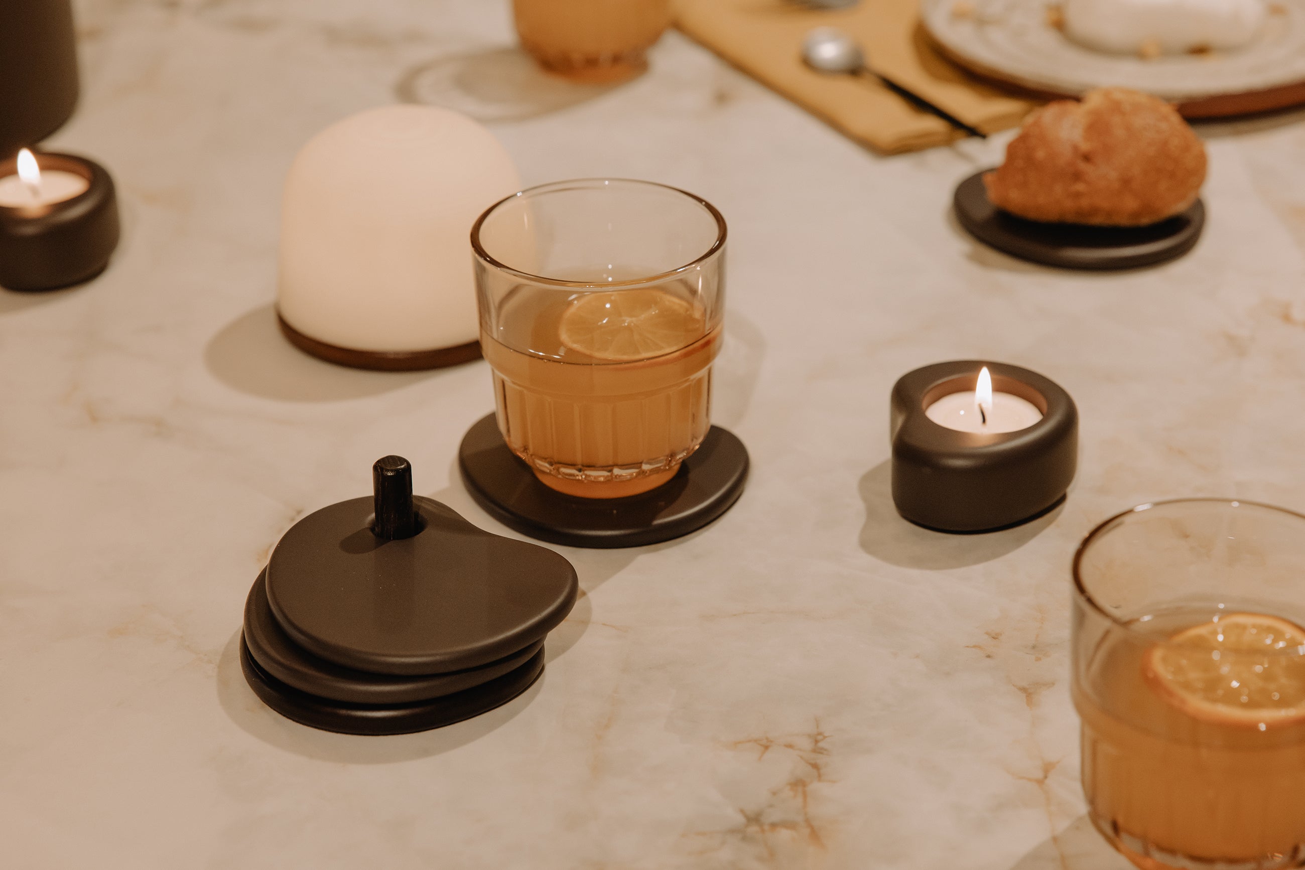 Sous-verres Fondant lot de 4 | TERRE | H 5 x 10 x 8,6 cm