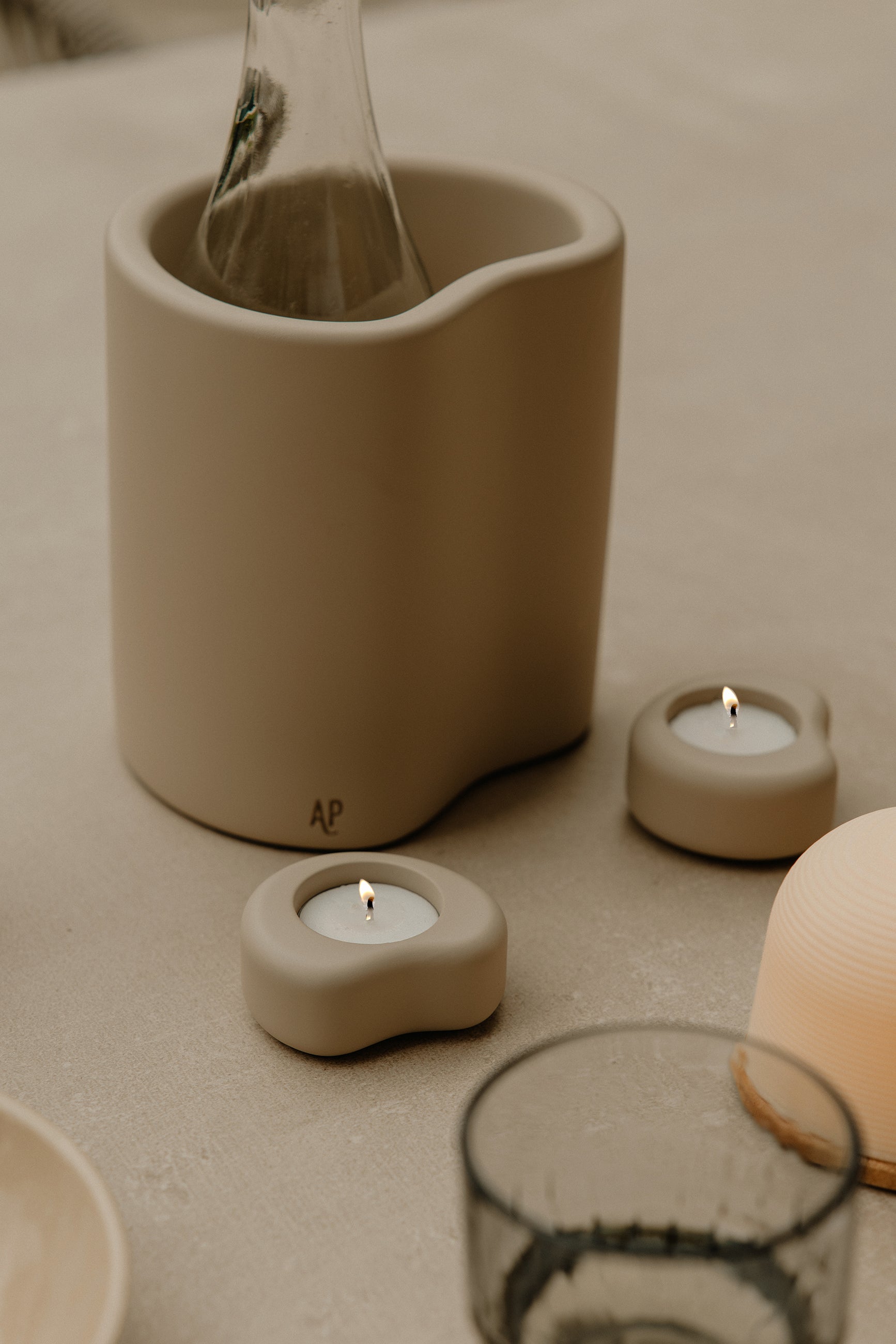 Fondant small T-light holder | SAND | H 3.2 x 7.3 x 6.2 cm