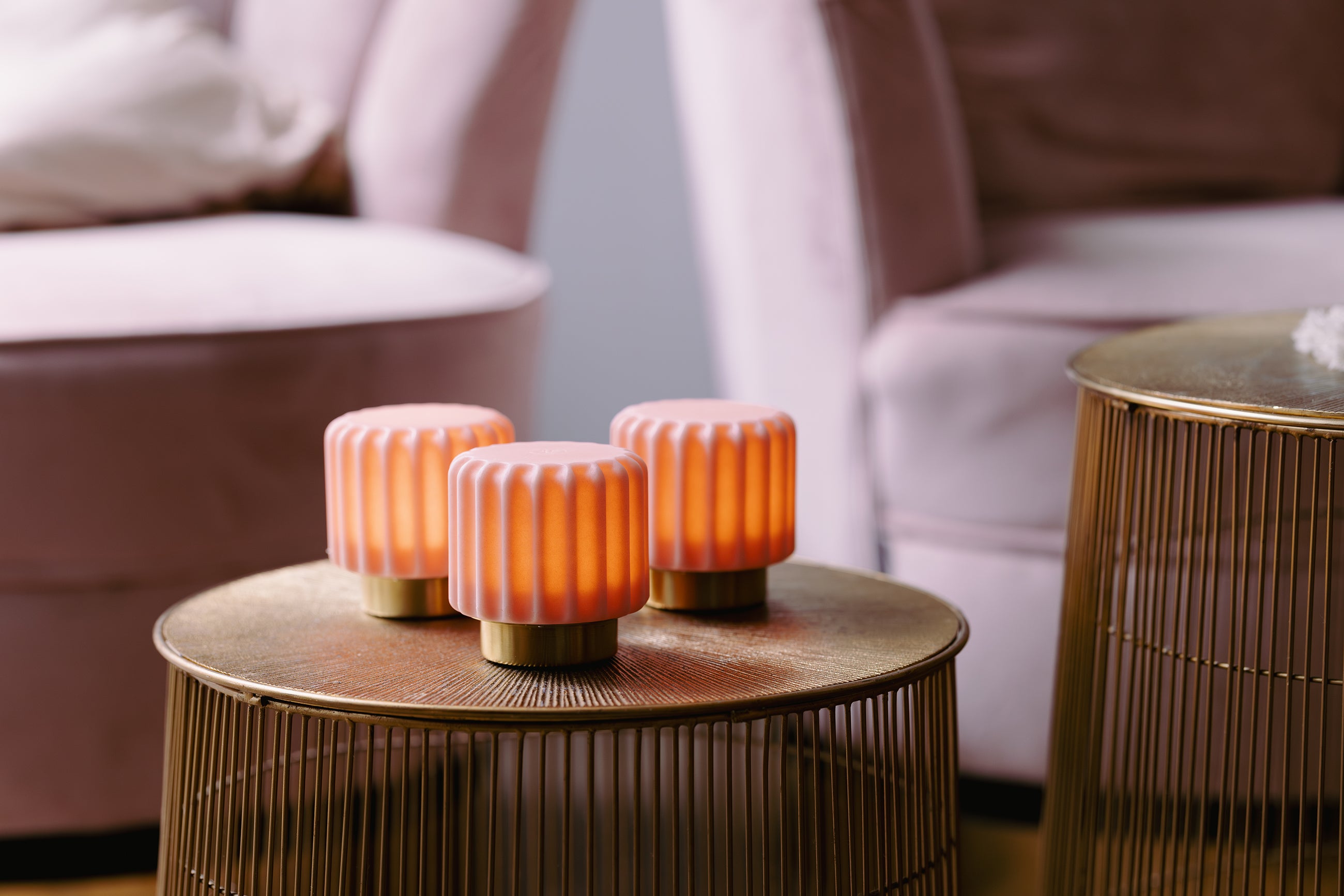 Dentelles 9-light USB rechargeable STRAWBERRY/GOLD Set/3 | 9 cm x Ø 9 cm