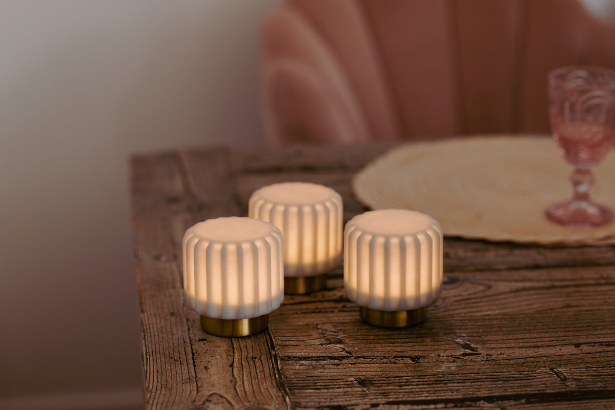 Dentelles 9-light USB rechargeable BLUEBERRY/GOLD Set/3 | 9 cm x Ø 9 cm