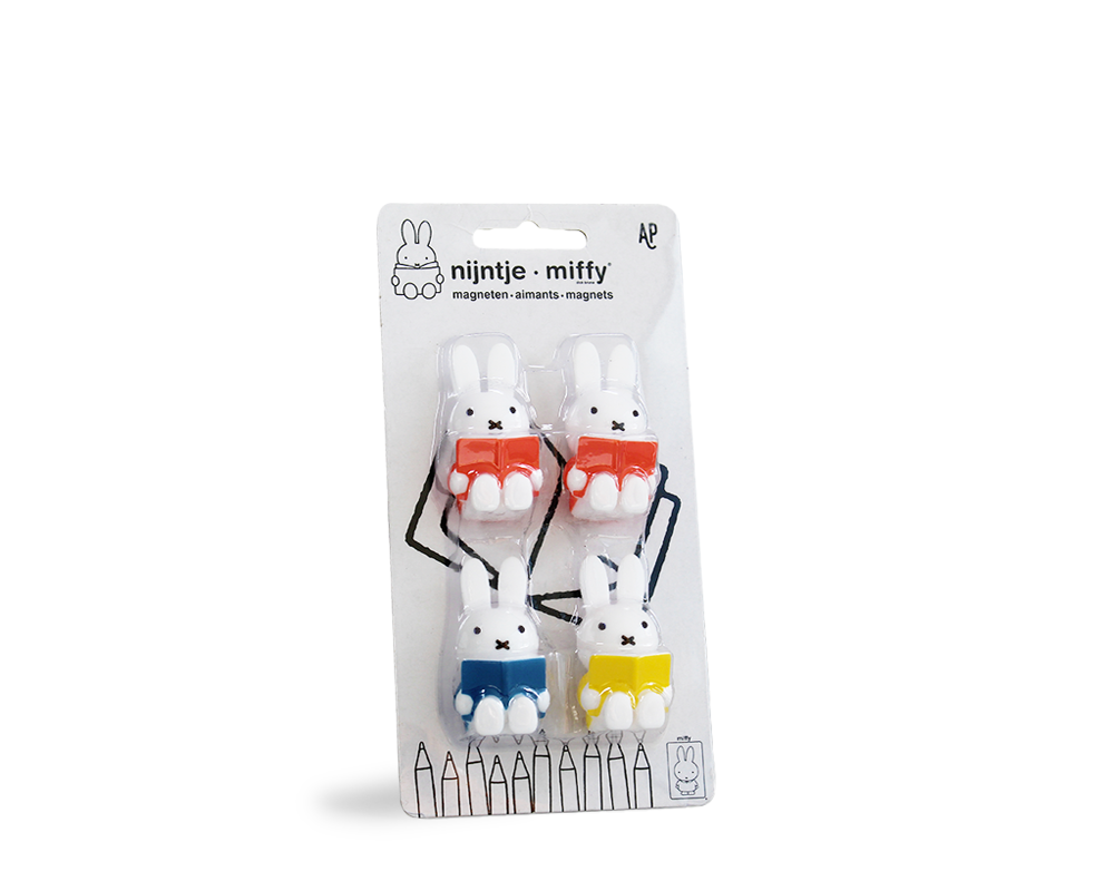 nijntje leest MIX Magneten 4 in blister | 2 ROOD 1 BLAUW 1 GEEL | H 4,4  Ø 2,4 CM